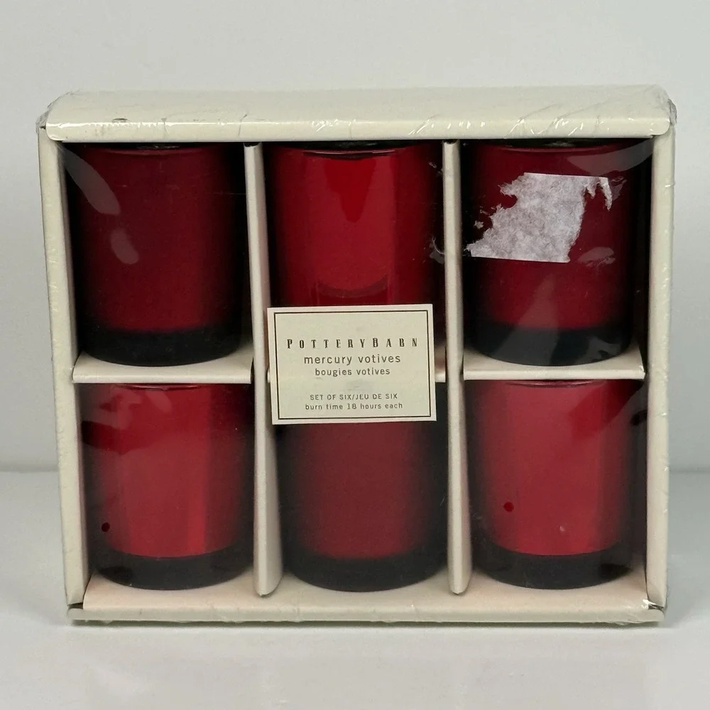 Pottery‎ Barn Mercury Glass Votive Candles 6 Red 2.5 Inches NEW